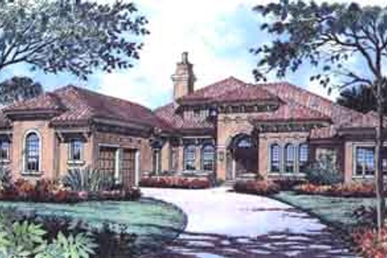 Exterior - Front Elevation for Mediterranean House Plan #135-132 - 3 bed, 4.5 bath