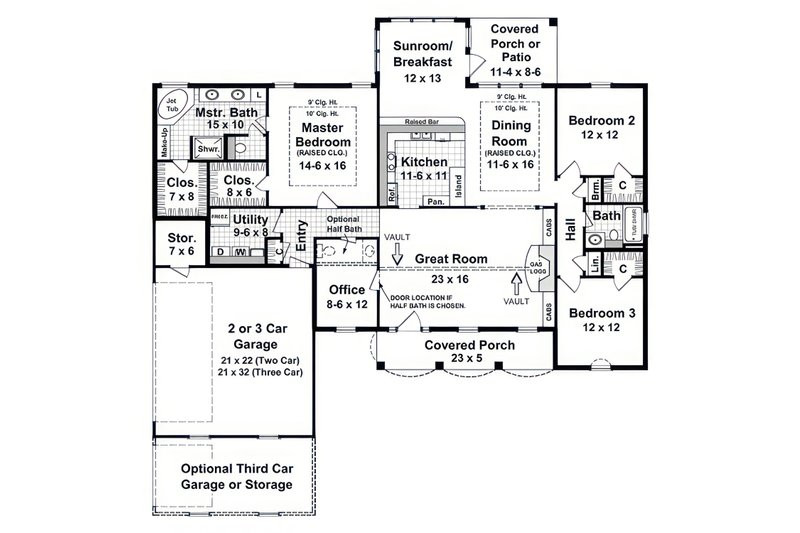 Architectural House Design - Floor Plan - Main Floor for Country House Plan #21-611 - 3 bed, 2 bath