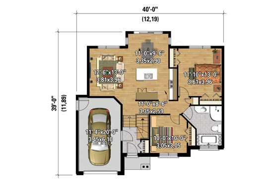 Floor Plan - Main Floor 1 for Contemporary House Plan #25-4369 - 2 bed, 1 bath