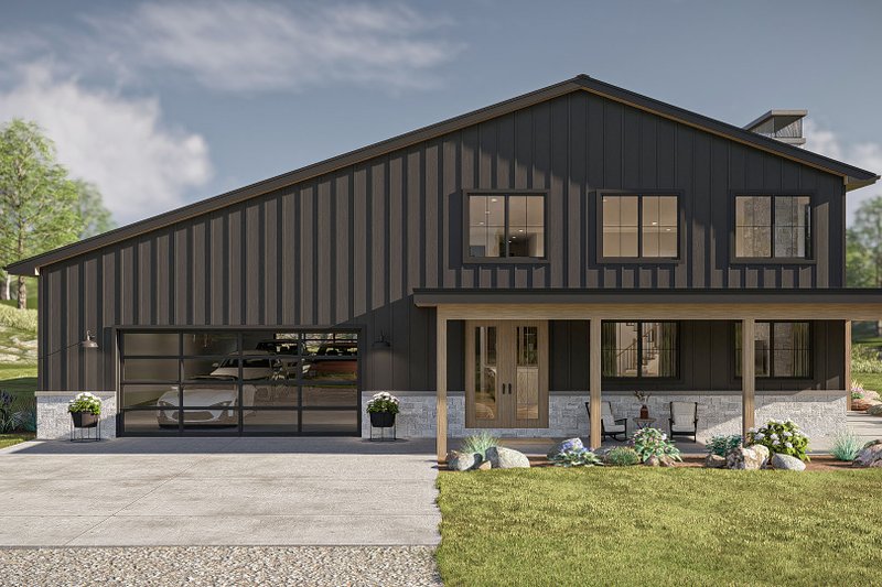 Architectural House Design - Exterior - Covered Porch for Barndominium House Plan #455-580 - 5 bed, 4.5 bath