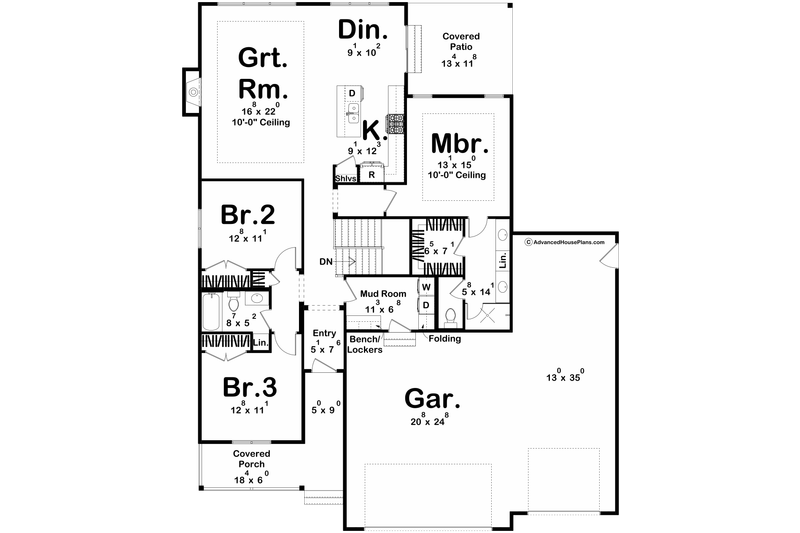 House Blueprint - Floor Plan - Main Floor for Modern House Plan #455-556 - 3 bed, 2 bath