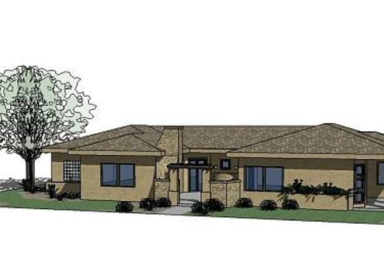 Exterior - Front Elevation for Adobe / Southwestern House Plan #24-245 - 4 bed, 2.5 bath