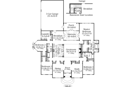 Floor Plan - Main Floor for European House Plan #406-111 - 4 bed, 3 bath
