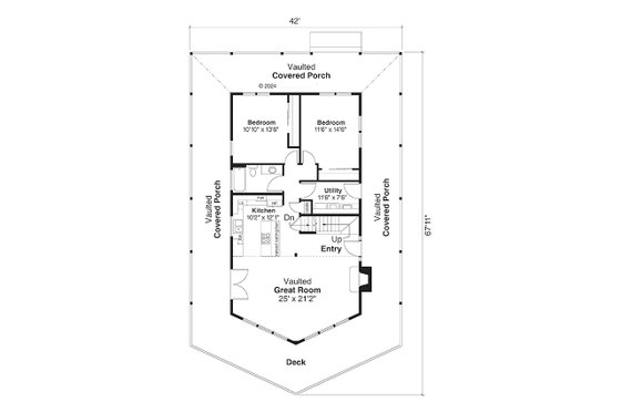 Floor Plan - Main Floor for Craftsman House Plan #124-1369 - 3 bed, 2 bath