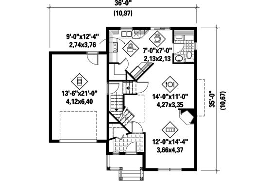 Floor Plan - Main Floor for Traditional House Plan #25-4558 - 3 bed, 1 bath