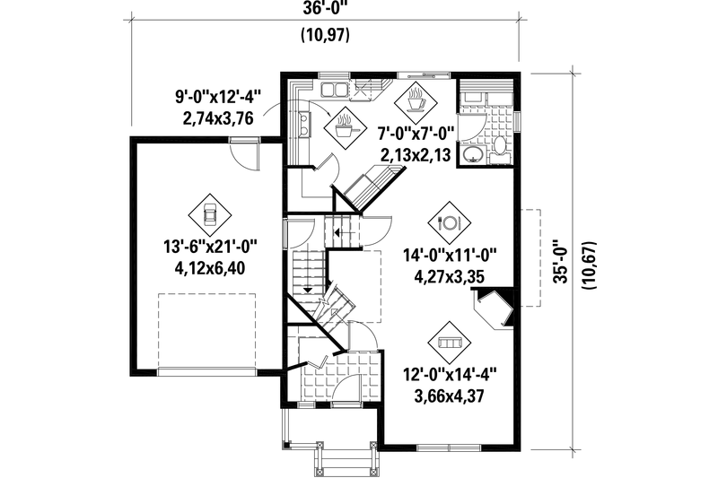 Architectural House Design - Floor Plan - Main Floor for Traditional House Plan #25-4558 - 3 bed, 1 bath