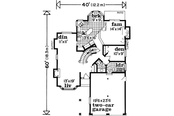 Floor Plan - Main Floor for Traditional House Plan #47-549 - 3 bed, 2.5 bath