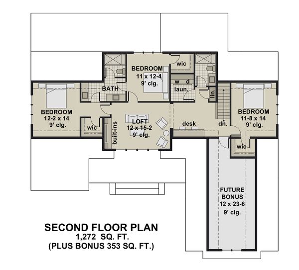 Farmhouse Floor Plan - Upper Floor Plan #51-1156