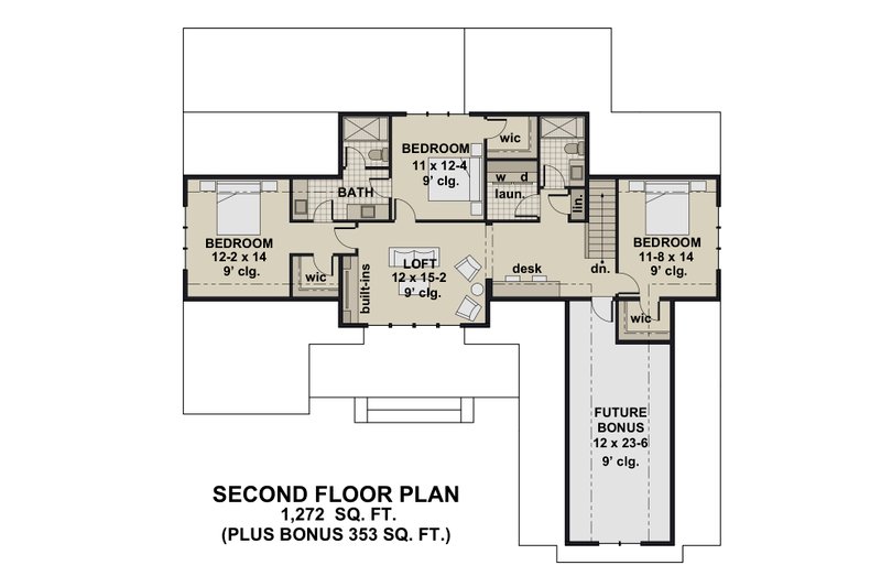 Architectural House Design - Floor Plan - Upper Floor for Farmhouse House Plan #51-1156 - 4 bed, 4 bath