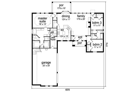 Floor Plan - Main Floor for Traditional House Plan #84-624 - 3 bed, 2 bath