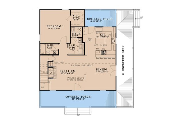 Floor Plan - Main Floor for Cabin House Plan #923-453 - 2 bed, 2 bath