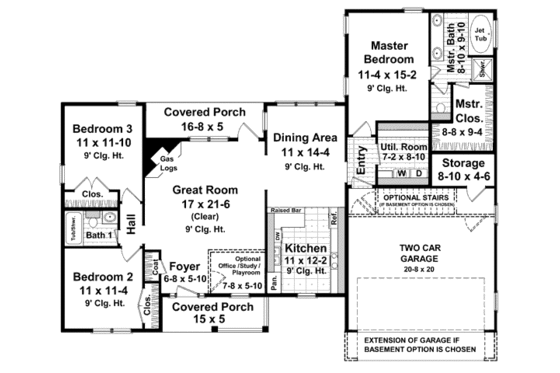 Floor Plan - Main Floor for Ranch House Plan #21-143 - 3 bed, 2 bath