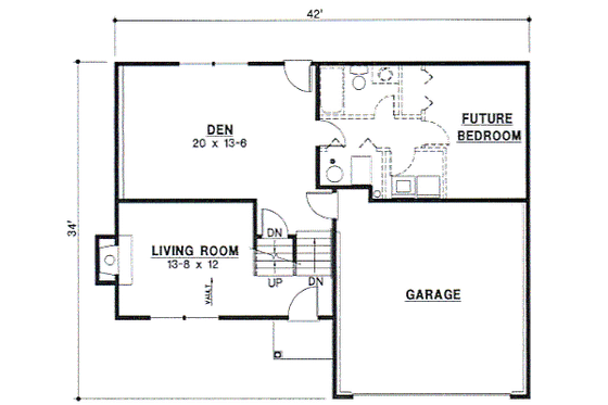 Floor Plan - Lower Floor for Traditional House Plan #67-117 - 3 bed, 2 bath