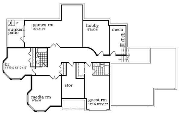 Architectural House Design - Mediterranean Floor Plan - Lower Floor Plan #47-1017
