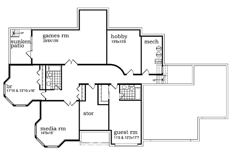 Home Plan - Floor Plan - Lower Floor for Mediterranean House Plan #47-1017 - 4 bed, 4.5 bath