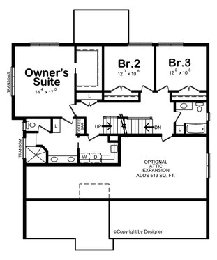 Floor Plan - Upper Floor for Craftsman House Plan #20-2468 - 3 bed, 3.5 bath