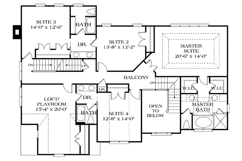 Architectural House Design - Floor Plan - Upper Floor for Colonial House Plan #453-175 - 5 bed, 4 bath