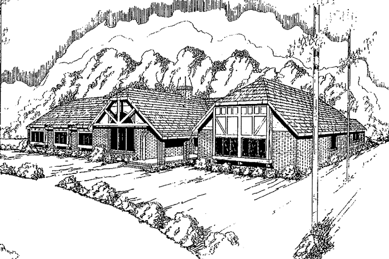 Home Plan - Exterior - Front Elevation 3 for Tudor House Plan #60-795 - 3 bed, 2 bath