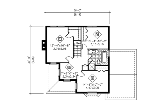 Floor Plan - Upper Floor for European House Plan #25-4156 - 3 bed, 1.5 bath