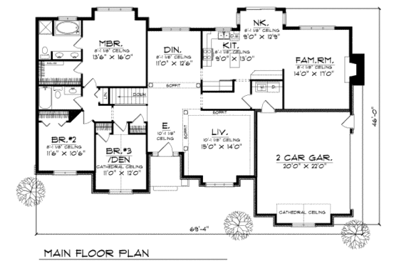 Floor Plan - Main Floor for Traditional House Plan #70-261 - 3 bed, 2 bath