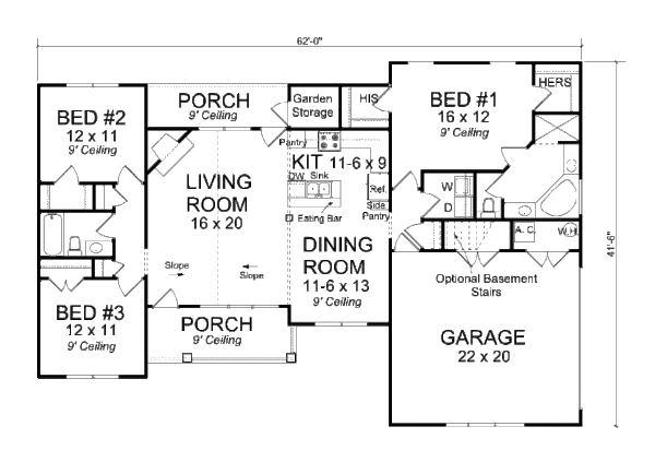 House Design - Country Floor Plan - Main Floor Plan #513-8