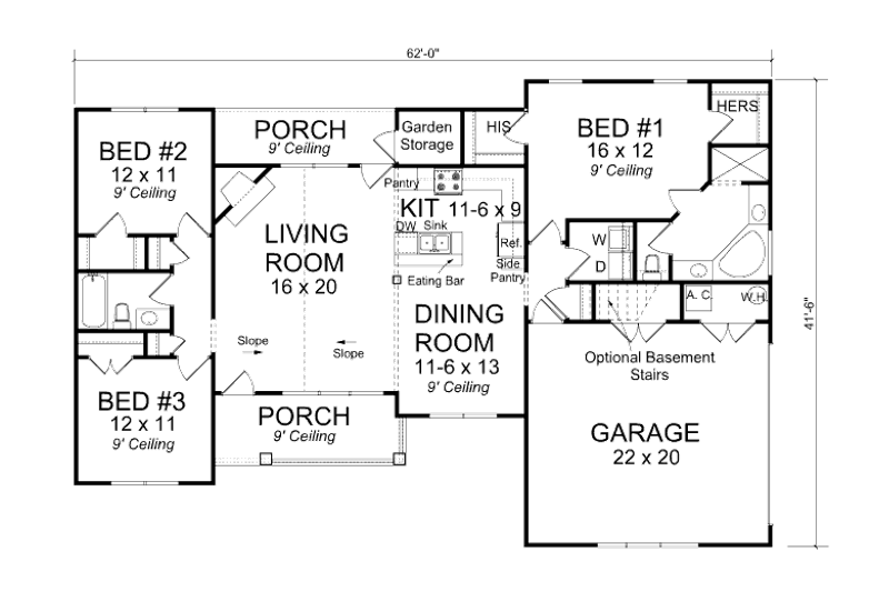 Architectural House Design - Floor Plan - Main Floor 1 for Country House Plan #513-8 - 3 bed, 2 bath