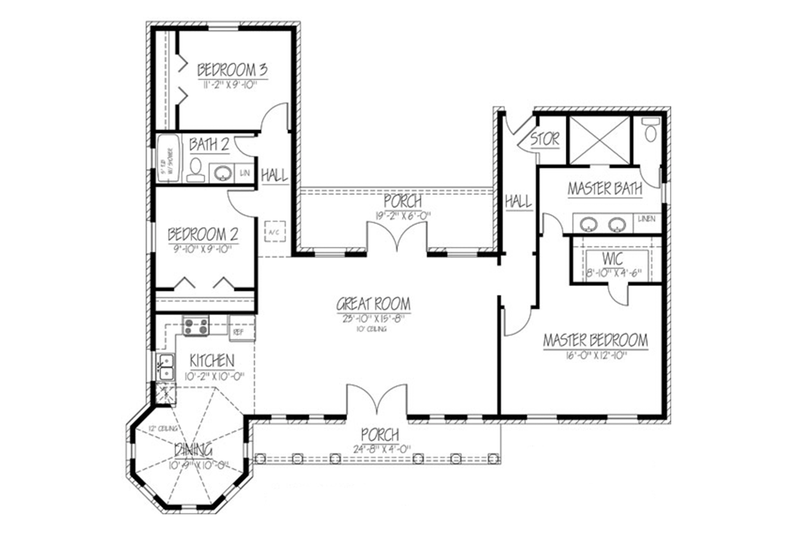 Dream House Plan - Floor Plan - Main Floor for Adobe / Southwestern House Plan #1061-24 - 3 bed, 2 bath