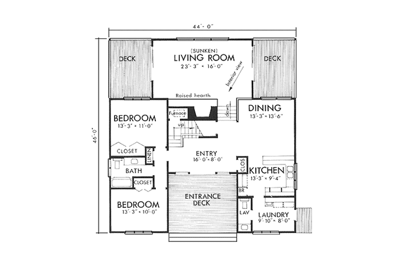 Dream House Plan - Floor Plan - Main Floor for Craftsman House Plan #320-1224 - 2 bed, 1.5 bath