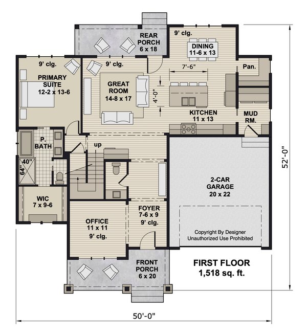 House Blueprint - Craftsman Floor Plan - Main Floor Plan #51-1365