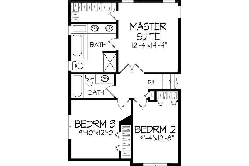 House Blueprint - Floor Plan - Upper Floor for European House Plan #51-735 - 3 bed, 2.5 bath