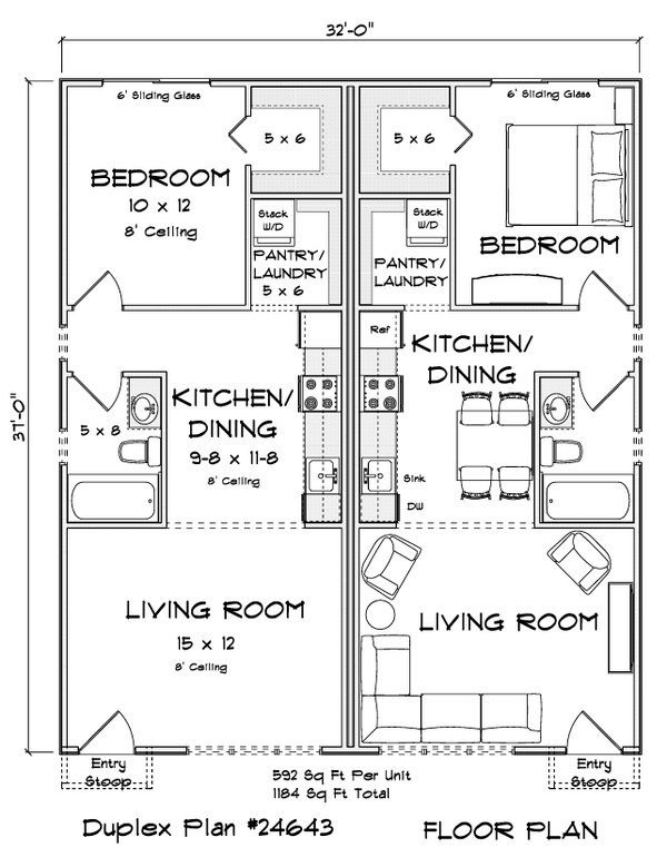 House Blueprint - Floor Plan - Main Floor for Craftsman House Plan #513-2436 - 1 bed, 1 bath