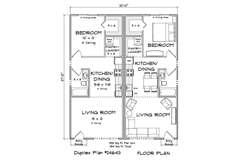 House Blueprint - Floor Plan - Main Floor for Craftsman House Plan #513-2436 - 1 bed, 1 bath