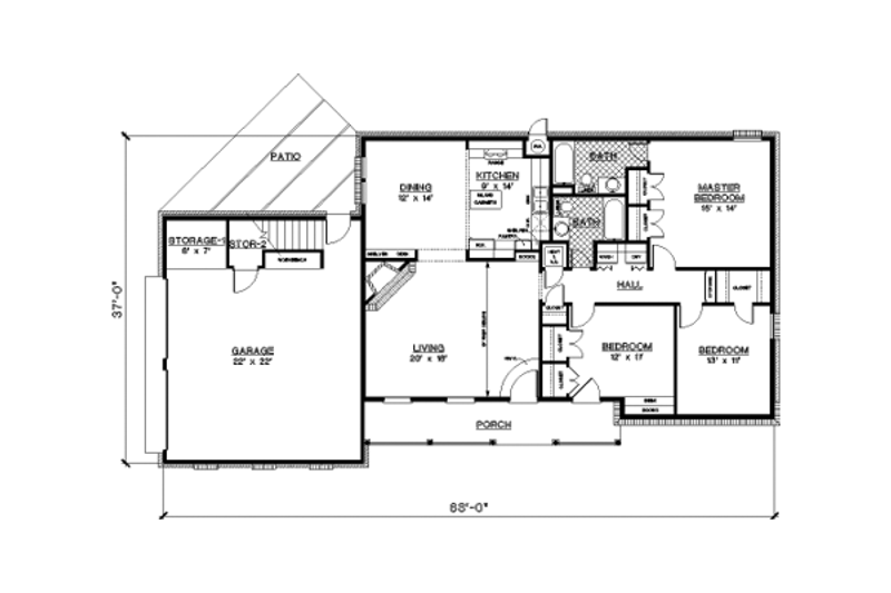 Dream House Plan - Floor Plan - Main Floor for Southern House Plan #45-284 - 3 bed, 2 bath