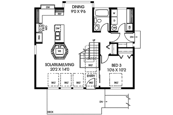 Floor Plan - Main Floor for Contemporary House Plan #60-709 - 2 bed, 2 bath