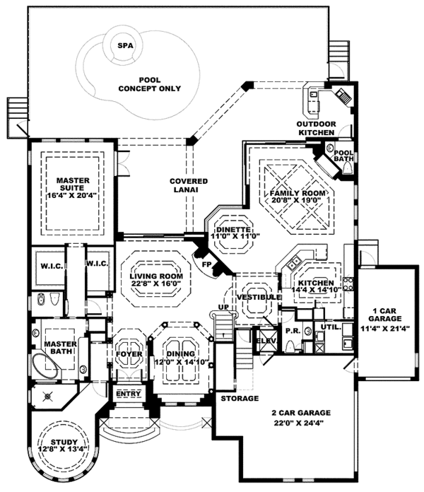 House Design - Mediterranean Floor Plan - Main Floor Plan #1017-155