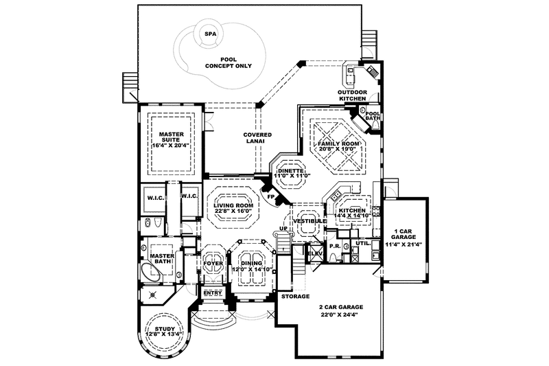 Home Plan - Floor Plan - Main Floor for Mediterranean House Plan #1017-155 - 4 bed, 4 bath