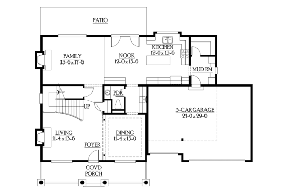 Floor Plan - Main Floor for Craftsman House Plan #132-309 - 3 bed, 2.5 bath
