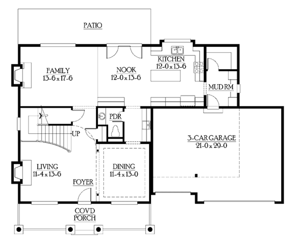 Craftsman Floor Plan - Main Floor Plan #132-309