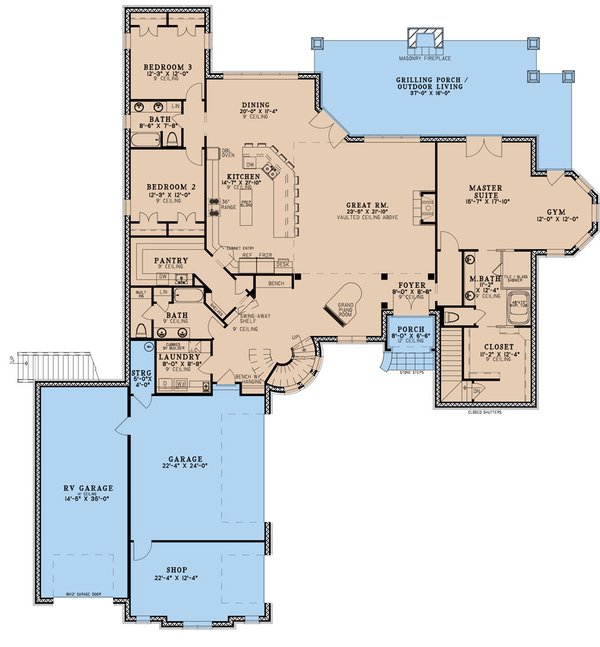 House Blueprint - European Floor Plan - Main Floor Plan #923-293