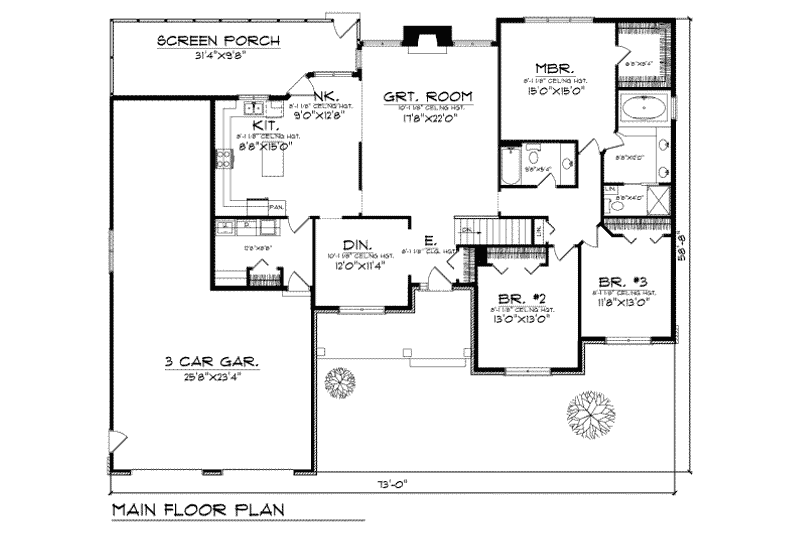 Home Plan - Floor Plan - Main Floor for Traditional House Plan #70-328 - 3 bed, 2 bath