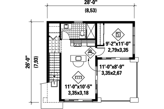 Floor Plan - Upper Floor for Contemporary House Plan #25-4753 - 1 bed, 1 bath