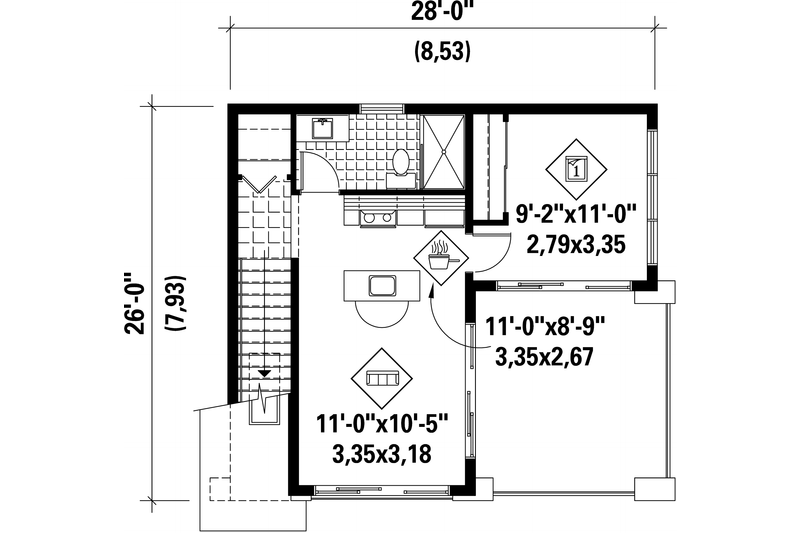 House Blueprint - Floor Plan - Upper Floor for Contemporary House Plan #25-4753 - 1 bed, 1 bath