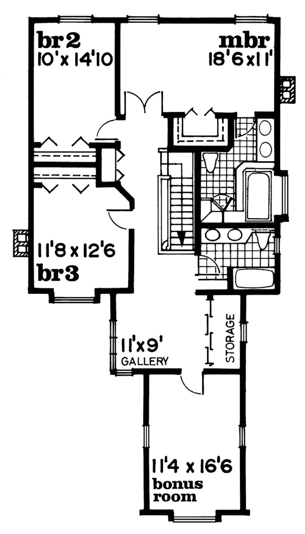 Home Plan - Tudor Floor Plan - Upper Floor Plan #47-981