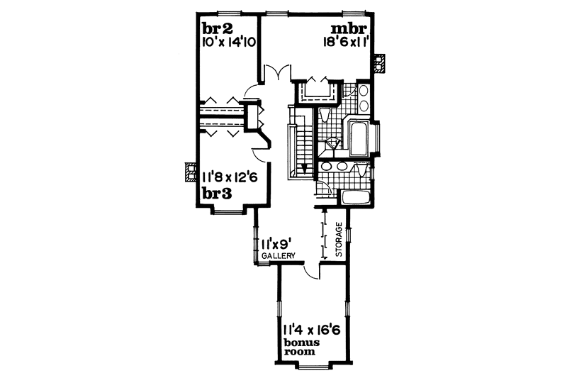 House Blueprint - Floor Plan - Upper Floor for Tudor House Plan #47-981 - 3 bed, 2.5 bath