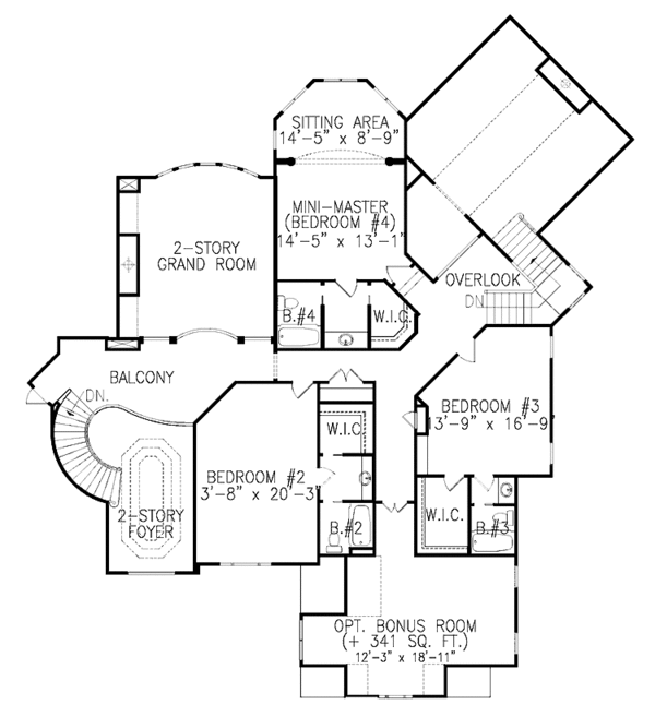 House Blueprint - European Floor Plan - Upper Floor Plan #54-279