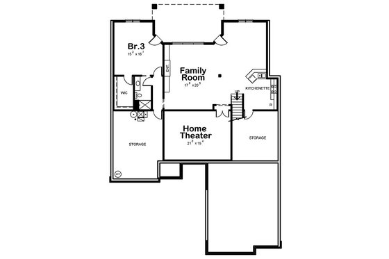 Floor Plan - Lower Floor for European House Plan #20-2046 - 2 bed, 2 bath