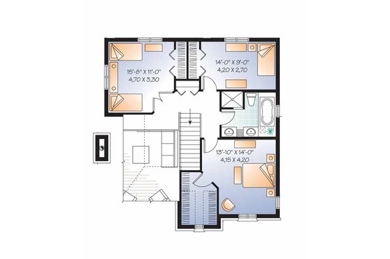 Floor Plan - Upper Floor for European House Plan #23-2547 - 3 bed, 1.5 bath