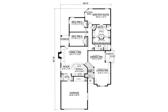 Floor Plan - Main Floor for European House Plan #40-382 - 3 bed, 2 bath