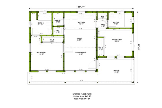 Floor Plan - Main Floor for Adobe / Southwestern House Plan #1106-138 - 2 bed, 2 bath