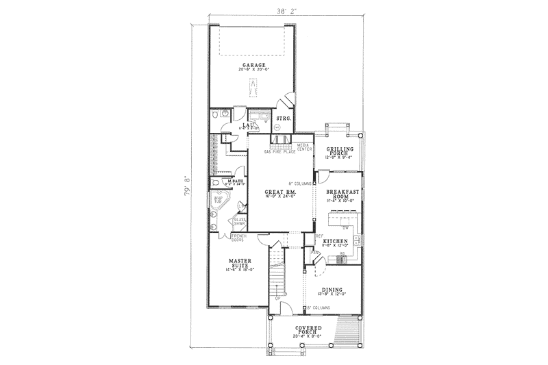 House Blueprint - Floor Plan - Main Floor for Country House Plan #17-290 - 3 bed, 2.5 bath